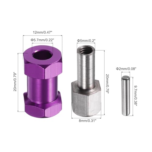 MECCANIXITY 4pcs 12mm Wheel Hex Drive Hubs Adapter Combiner Coupler, Aluminum 20mm Extension with Nut Latch for 1/10 RC Crawler Car Parts, Purple