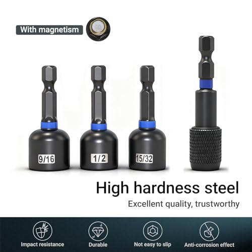 10-Piece Magnetic Nut Driver Set - SAE (1/4" to 9/16") Nut Driver Set with Bit Extension - Cr-V Magnetic Socket set, Slotting Tool Box - size: 10-Piece Magnetic Nut Driver Set