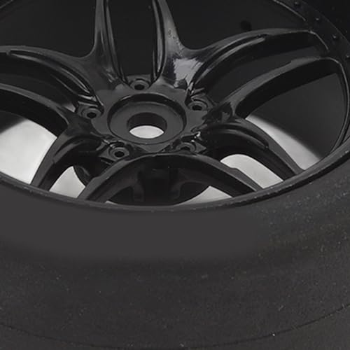 4pcs RC Tires Wheels Rims Set, 1/10 Scale Rubber Tires with 12mm Hex Hub, 26mm Wide Smooth Drift Tires for RC Racing and Drifting Cars Compatible with TT01 HSP (Black) - color: Black
