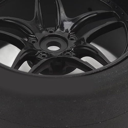 4pcs RC Tires Wheels Rims Set, 1/10 Scale Rubber Tires with 12mm Hex Hub, 26mm Wide Smooth Drift Tires for RC Racing and Drifting Cars Compatible with TT01 HSP (Black) - color: Black