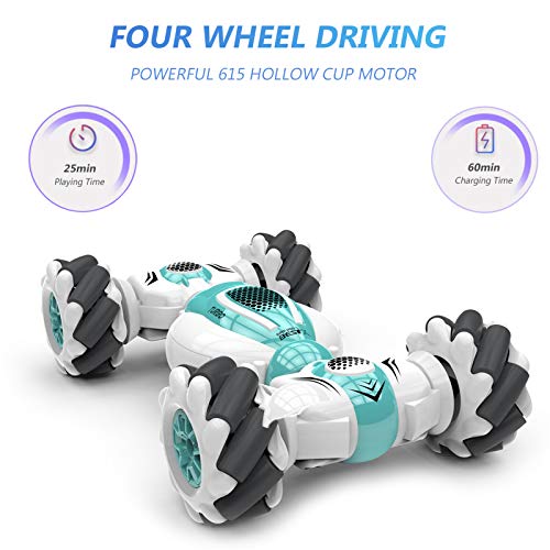 GoolRC RC Stunt Cars, 2.4GHz 4WD Watch Gesture Sensor Car, Deformable All-Terrain Off Road Car with 360° Flips and Double Sided Rotating, Electric Toy Vehicle for Teens (Blue)