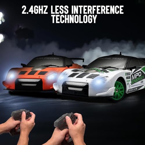 Drift RC Car, 1:24 Scale 2.4Ghz Remote Control Car Toys for Kids | drifting & racing tires, 2 batteries, LED lights, 4 wheels drive, steering trimmer - color: White, size: 1:24 Scale