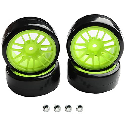 4PCS 12mm Hub Wheels,1:10 63mm Hard Plastic RC Drift Cars On Road Touring Racing Bald Tires for Traxxas HSP Tamiya HPI Kyosho On-Road Drifting Car Trucks(Green) - color: Green