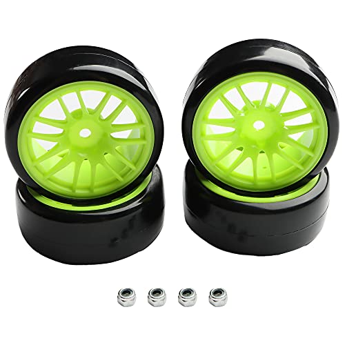 4PCS 12mm Hub Wheels,1:10 63mm Hard Plastic RC Drift Cars On Road Touring Racing Bald Tires for Traxxas HSP Tamiya HPI Kyosho On-Road Drifting Car Trucks(Green) - color: Green