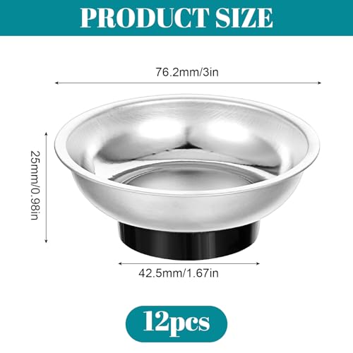 12 Pcs 3" Round Magnetic Bowl Trays Set, Round Magnetic Parts Bowl, Stainless Steel Magnet Tool Tray Parts Holder for Screws, Sockets, Bolts, Pins, Mechanic's and Automotive