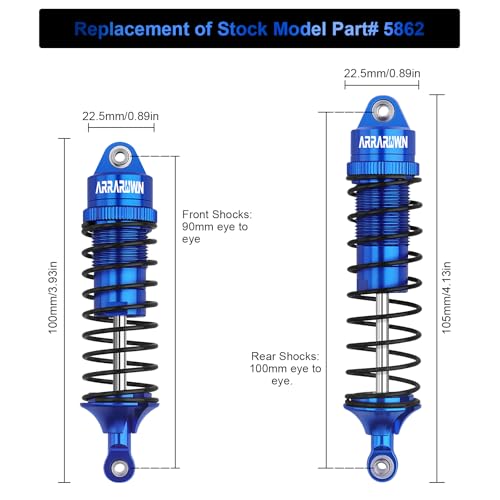 4PCS 1:10 Scale RC Car Shock Front & Rear Shock Absorber Assembled Set Compatible with 1/10 Traxxas Slash/Rustler/Stampede 4x4 4WD Upgrade Replacement Parts#5862(Blue) - color: Blue