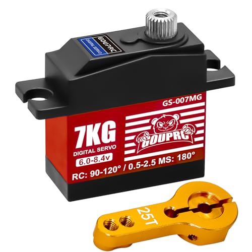 GOUPRC 7KG Micro RC Servo for 1/14 1/16 RC Car Boat DIY Robot, High Torque Medium-Aluminum Digital Servo of Metal Steel Gears with 25T Servo Horn Upgrade Servo Parts - style: 7KG Red