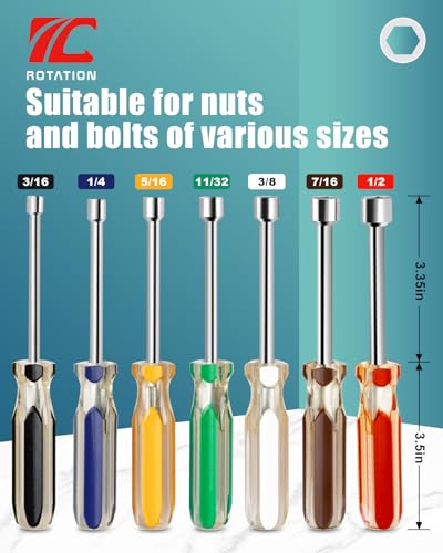 ROTATION 7pc SAE Nut Driver Set 5/16" to 1/4", CRV, Comfort Grip | Chrome Vanadium Steel, Comfort Grip, Automotive & Electrical Repair - style: SAE