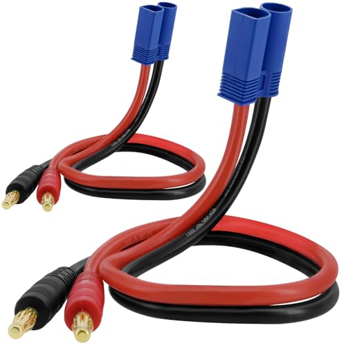 2 Pack Banana Plug Battery Charging Cord, 11.8 Inches EC5 Male Connector to Banana Male Plug Adapter, 12AWG EC5 Battery Charger Cable for RC Drone, Vehicle Toys