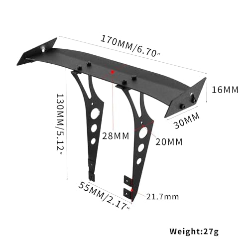 1/10 RC Metal Rear Wing for Touring, Rally and Drift Car Bodies | Body-mounted rear wing for many 1/10 touring, rally and drift shells; check body width, mounting area and hole position