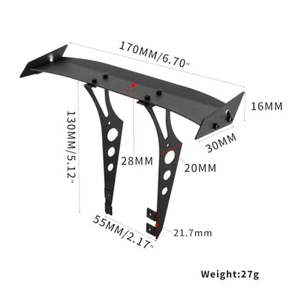1/10 RC Metal Rear Wing for Touring, Rally and Drift Car Bodies | Body-mounted rear wing for many 1/10 touring, rally and drift shells; check body width, mounting area and hole position