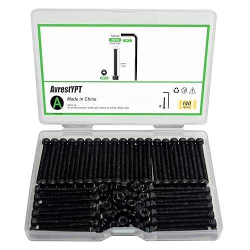 140Pcs M3 x 30mm Hex Socket Head Cap Screws Bolts, Carbon Steel, Black Oxide Finish, Allen Socket Drive, Full Threads,with Hex Spanner - size: M3 x 30-140Pcs-Silver