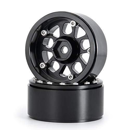 4PCS Metal 1.9" Heavy Duty Beadlock Wheel Rims for 1/10 RC Crawler Axial Scx10 II D90 TRX-4 Tamiya CC01 D110 SCX10 III AXI03007 (Black) - color: Black