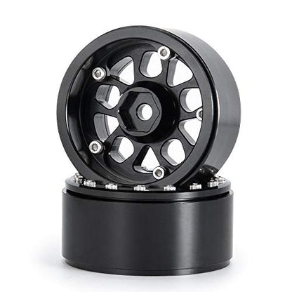 4PCS Metal 1.9" Heavy Duty Beadlock Wheel Rims for 1/10 RC Crawler Axial Scx10 II D90 TRX-4 Tamiya CC01 D110 SCX10 III AXI03007 (Black) - color: Black
