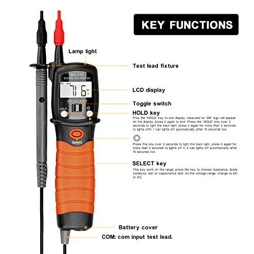 Digital Pen Multimeter AC DC 600V Voltmeter, 60M Ohm Resistance Meter, with Backlit Screen, Continuity Test Auto Power Off Electric DMM Tester BT-38B - color: BT-38B (2000 Counts)