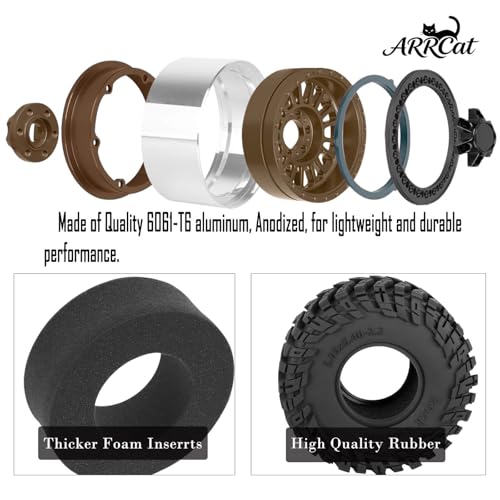 Alloy 2.2 Wheel Tires for 1/10 TRX4 TRX6 SCX10 SCX10 II SCX10 III SCX10 Pro Gen7/8 D90 VS4-10 MST CFX RC Crawler Car,RC 2.2 Beadlock Wheel Off Road Buggy Rally RC Truck Tires,Bronze - color: Bronze - (Alloy 2.2 Tires)