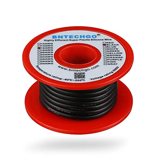 BNTECHGO 16 Gauge Silicone Wire Black 25ft Stranded Tinned Copper Wire | Flexible 16 AWG Stranded Wire Silicone Rubber Insulation For RC Models, Drone, Robot, Battery, EV Charger, 3D Printer, DIY - color: 16 gauge silicone wire black, size: silicone wire