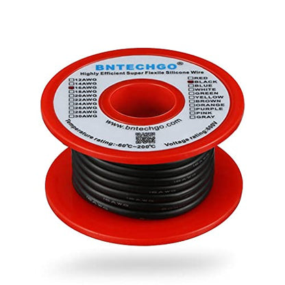 BNTECHGO 16 Gauge Silicone Wire Black 25ft Stranded Tinned Copper Wire | Flexible 16 AWG Stranded Wire Silicone Rubber Insulation For RC Models, Drone, Robot, Battery, EV Charger, 3D Printer, DIY - color: 16 gauge silicone wire black, size: silicone wire