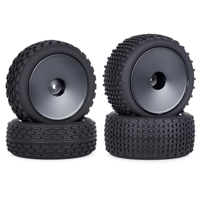 1/10 RC Buggy Tires 12mm Hex 4PCS for Serpent XRAY Tekno Yokomo Tamiya | Durable 1/10 off-road buggy tires & 12mm hex wheels.Upgrade Front and Rear Racing Tyres set.Great traction.