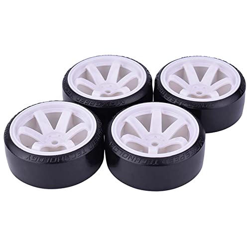 RC Plastic Wheel and Tire Set, 63mm Hard Tyres for 1/10 Drift Car HSP Tamiya HPI Kyosho On-Road Drifting Car (White) - color: White