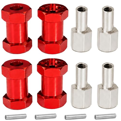 4PCS 12mm Hex Hub 20mm Aluminum Extension Hex for Axial SCX10 D90 90046 | 20mm CNC Wheel Hex Extenders for 1/10 RC Crawlers Redcat Gen7/Gen8 CC01 RC4WD Wider Stance & Tire Clearance with M4 Nuts Pins - color: red