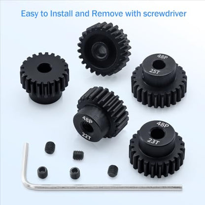 48P 21T 22T 23T 24T 25T Pinion Gear Sets with Screwdrivers for 3.175mm Shaft Brushless Brush Motor Compatible with Arrma HPI Kyosho Losi Axial Traxxas Tamiya 1/10 RC Car Monster Truck Buggy - size: 21T 22T 23T 24T 25T