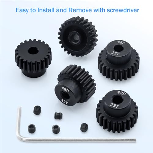 48P 21T 22T 23T 24T 25T Pinion Gear Sets with Screwdrivers for 3.175mm Shaft Brushless Brush Motor Compatible with Arrma HPI Kyosho Losi Axial Traxxas Tamiya 1/10 RC Car Monster Truck Buggy - size: 21T 22T 23T 24T 25T