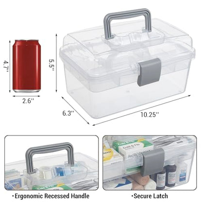 MyGift 10.2 Inch Transparent Plastic Empty Arts and Crafts Tackle Box | Gray Handle and Removable Tray for Tools, First Aid, Sewing Kit Clear Storage Container Craft Supplies Organizer Bead Jewelry