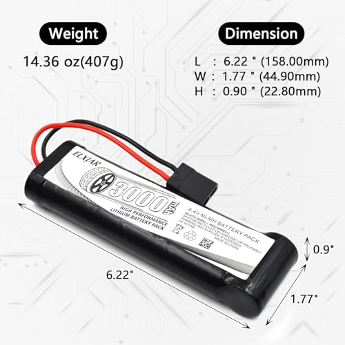 (2-Pack) 8.4V 3000mAh Ni-MH Battery with TRX Plug for RC Vehicles | For Tamiya, Traxxas, LOSI, Associated, HPI and Kyosho RC cars, trucks, boats and buggies; includes 4.8V–12V charger. - color: (2-Pack) 8.4V 3000mAh TRX