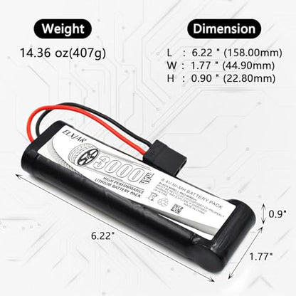 (2-Pack) 8.4V 3000mAh Ni-MH Battery with TRX Plug for RC Vehicles | For Tamiya, Traxxas, LOSI, Associated, HPI and Kyosho RC cars, trucks, boats and buggies; includes 4.8V–12V charger. - color: (2-Pack) 8.4V 3000mAh TRX