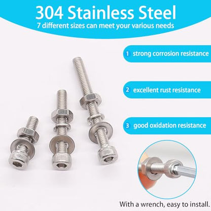 550PCS M3 Screw Kit, M3 x 6/8/12/16/20/25/30mm Hex Socket Head Cap Screws Bolts Nuts Washers Assortment Kit, 304 Stainless Steel Metric Bolts with Hex Wrench - size: SS M3 x 6/8/12/16/20/25/30mm, style: Socket Head