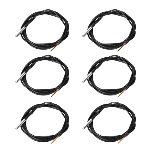 6PCS DS18B20 Temperature Sensor 2M Waterproof Temperature Probe Suitable for Arduino, xiao,ESP32 etc Development Boards Stainless Steel Probe Temperature Range (-55℃~ +125℃)