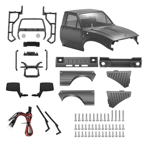 RC Pickup Body Shell with Bed Rack and Light kit & 2PCS Hanging Ball Nuts for 1/24 RC Crawler Axial SCX24 C10 Bronco Wrangler Base Camp 4Runner (Grey) - color: Grey