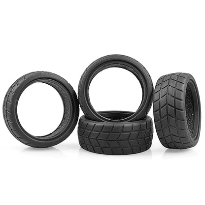 AIMROCK RC On Road Car Tires, 64mm Rubber Tyres for 1/10 1/12 Traxxas Tamiya TT01 TT02 HSP Wltoys HPI KYOSHO Car, Pack of 4
