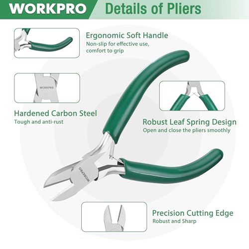 WORKPRO Jewelry Pliers Set, 3 Pack Jewelry Making Tool Kit | Needle Nose Plier/Chain Nose Plier, Round Nose Plier and Wire Cutter for Charm Bracelet, Jewelry Repair, DIY Crafts - color: Dark Blue, Dark Green, Red