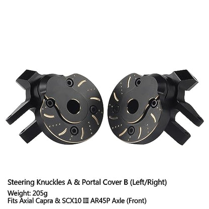 Black Brass Weight Steering Knuckles & Portal Cover Set for Axial Capra SCX10 III AR45P SuperShafty CP44 Vanquish F9 Axle (Portal Weight Set 2)