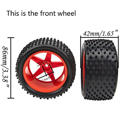 4Pack HIRCQOO OD 88mm/3.46" Front & Rear Rubber Plastic Wheel Rims Tires 12mm Hex Hub Compatible with Redcat Tornado Shockwave HPI HSP ExceedRC Kyosho 1/10 Scale Off Road Buggy (Orange) - color: Orange