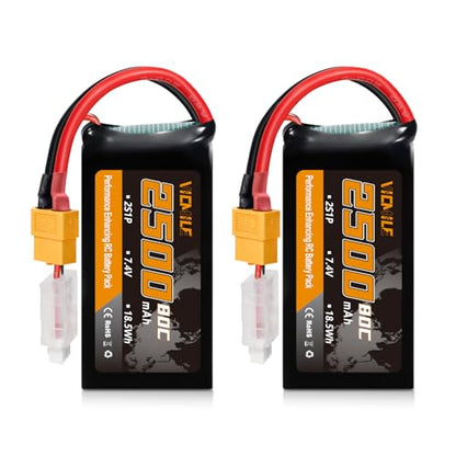 2S Lipo Battery 2500mAh 7.4V 80C High Discharge Rate Shorty Pack RC Batteries with XT60 Plug Fit for RC Airplane FPV Quadcopter Helicopter Drone and Racing RC Hobby Models 2500 High Capacity - style: XT60