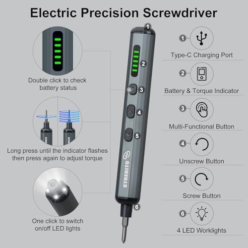 STREBITO Mini Electric Screwdriver Set, 70 in 1 Small Electric Screwdriver - 64 S2 Preicison Bits, 5 Torque Settings, 4 LED Lights, Mini Power Screwdriver Repair Tool Kit for PC Electronic (Standard) - style: Standard