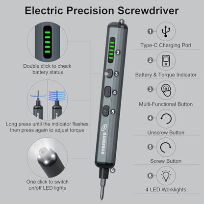 STREBITO Mini Electric Screwdriver Set, 70 in 1 Small Electric Screwdriver | 64 S2 Preicison Bits, 5 Torque Settings, 4 LED Lights, Mini Power Screwdriver Repair Tool Kit for Computer PC, Electronic, RC - style: Standard