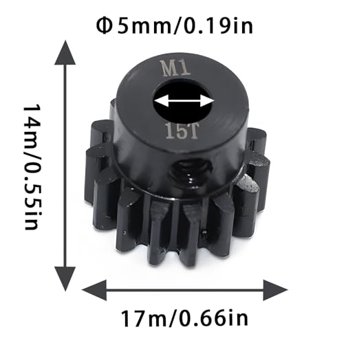 Steel Mod1 5mm Pinion Gear 1PCS,11-28T M1 Pinion Gear Metal Hardened Steel Fit 5mm RC Motor Shaft with 3.175mm Coupler Compatible with 1/5 1/6 1/8 1/10 1/14 RC Brushless Brush Motor (15T) - size: 15T