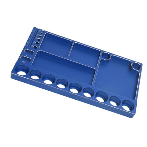 RC Screwdriver Tool Storage Rack, Aluminum Alloy Magnetic RC Socket Screws Tray Organizer, Prevent Slip Tool Holder with 4 Magnetic Pads for 1/8 1/10 1/12 RC Car, Airplane, Helicop (Blue) - color: Blue