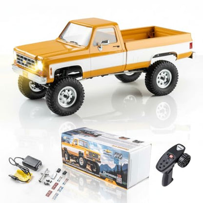 FMS FCX18S 1/18 Chevrolet K10 S RC Truck, Officially Licensed 4WD RC Crawler 2 Speeds Switch with LED Lights, Off-Road RC Car for Adults (Yellow) - color: Yellow