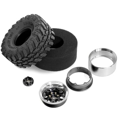 STMU 2.2'' RC Rubber Crawler Rock Tires OD 136mm/5.3'' with Foam Insert for 1/8 1/10 RC Crawler Car SCX10 TRX4 TRX6 GEN7/8 2.2'' Beadlock Rims (Black)