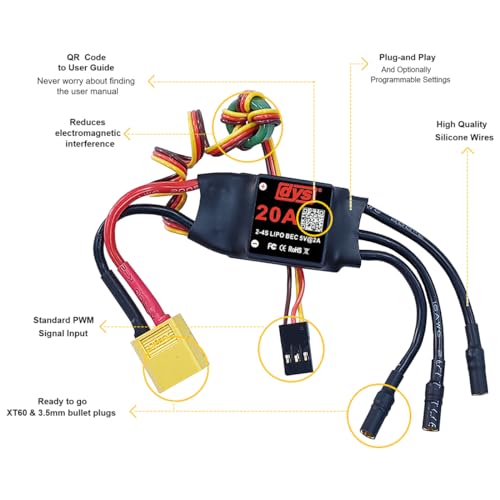 DYS 20A 2-4S Brushless ESC with 5V/2A BEC with XT60 & 3.5mm Plug for RC Fixed-Wing Aircraft Helicopter - color: Dys 20a Esc