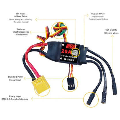 DYS 20A 2-4S Brushless ESC with 5V/2A BEC with XT60 & 3.5mm Plug for RC Fixed-Wing Aircraft Helicopter - color: Dys 20a Esc