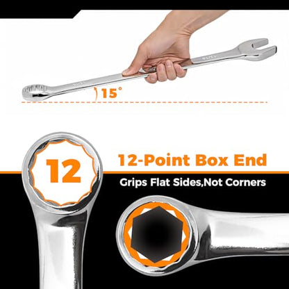 Der Erwachte 6-Piece SAE Wrench Set, Large Wrench Set | 15/16", 1", 1-1/16", 1-1/8", 1-3/16", 1-1/4", Long Big Open End Combination Wrench Set, 12-point, roll-up storage pouch - size: 6 Piece Sae 23.81-31.75mm