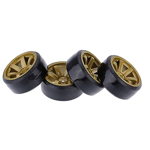 4Pcs 63mm RC Drift Car Tires Hard Tyres Plastic Wheel Rims for 1/10 On-Road Drifting Car for HSP Tamiya HPI Kyosho Spare Parts(Gold) - color: Gold