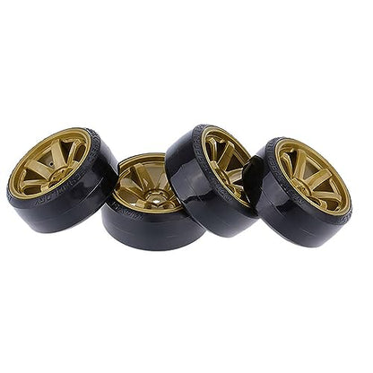 4Pcs 63mm RC Drift Car Tires Hard Tyres Plastic Wheel Rims for 1/10 On-Road Drifting Car for HSP Tamiya HPI Kyosho Spare Parts(Gold) - color: Gold