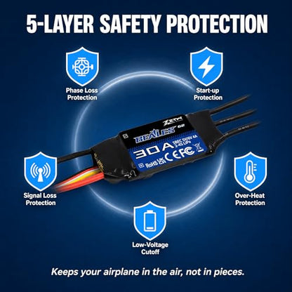 ZTW Beatles G2 30A ESC 2-4S Built-in Switching BEC 5V/6V 4A Brushless Speed Control for RC Airplane Aircraft Fixed-Wing - size: 30A